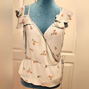 Jolt Floral Wrap Blouse with Ruffle Detail